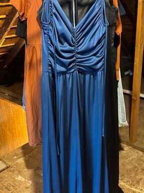 Vintage Blue Ruched Maxi Dress